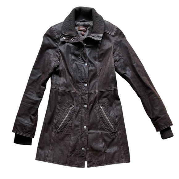 Danier Jackets & Blazers - Danier Women’s Brown Leather Mid-Length Jacket Size 3XS Fits XS